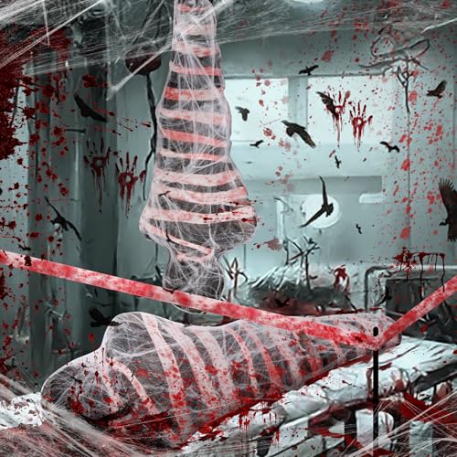 2 Sets Halloween Hanging Cocoon Corpse, 64'' Bloody Inflatable Cocoon Outdoor Decoration Set with Bandage, Scary Dead Body Prop Decor for Outdoor Halloween Party House Yard (Black) - color: Black