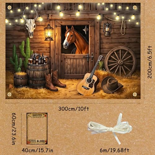10x6.5Ft Western Photo Backdrop for Photoshoot Cowboy Backdrop Rodeo Theme Party Decorations for Adult Photoshoot Supplies with Ribbon and Wanted Photo Booth - color: Western, size: 10x6.5 Ft