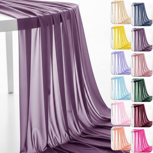 60" Chiffon Fabric by The Yard Pre-Cut Sheer Fabric for Wedding Arch Draping Fabric Window Scarf Valance Party Backdrop Decoration Ceiling Decor (Grape Purple, 5 Yards) - color: Grape Purple, size: 5 Yards