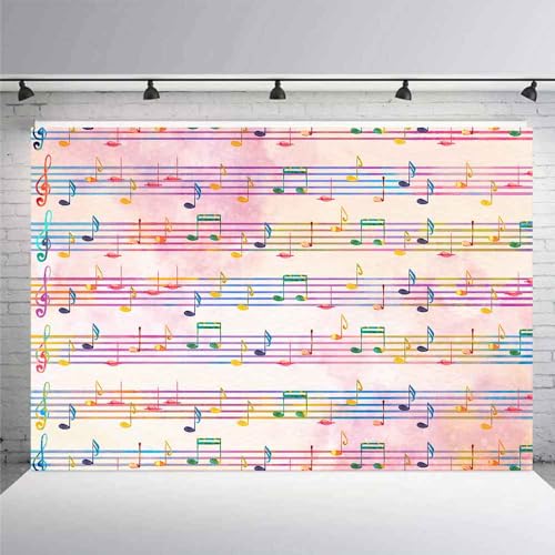 10x7FT Music Notes Backdrop Colourful Sheet Music Background for Newborn Party Photography Decorat Concert Musical Instrument Store Banner Photo Booth Props Photo Room Decor Supplies BJZYEM366 - size: 10x7ft