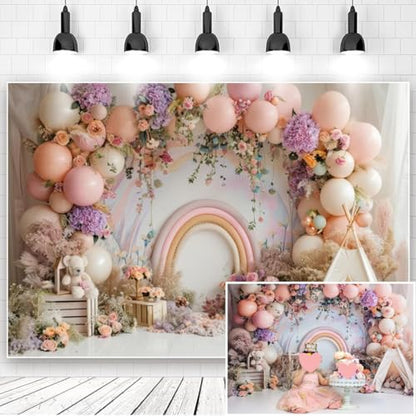 Newborn Baby 1st Birthday Photography Backdrop - Balloons Tent Flower Decor Background for Kids Birthday Party Baby Shower Portrait Cake Smash Props (6x4ft) - size: 6x4ft