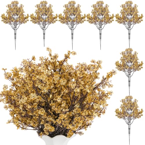 21 Stems Golden Babys Breath Artificial Flowers, 5 Branches Per Stem Fall Christmas Decor Gold Artificial Gypsophila Flowers Bouquet for Centerpiece Thanksgiving Halloween Home Decoration - color: Gold