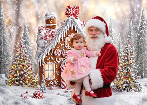 15x10ft Christmas Gingerbread House Backdrop Winter Snowflake Photo Backdrop Xmas Tree Gingerbread House Christmas New Year Holiday Photograph Decorations Candyland Themed Banner Photo Booth Props - size: 15X10FT