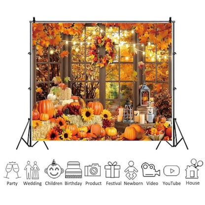 Fall Backdrop Fabric 10x8ft Autumn Scenery Through French Window Photo Background for Photography Fall Festival Thanksgiving Day Backdrop Portrait Shoot Studio Photo Booth Props - color: Fall Window 01