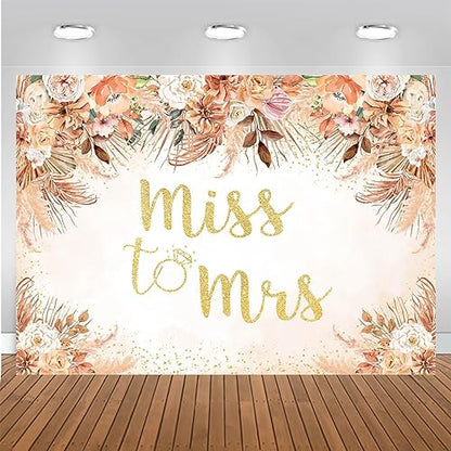 Mocsicka Fall Bridal Shower Backdrop Autumn Leaves Boho Wedding Miss to Mrs Party Decoration Pampas Grass Rust Terracotta Flower Bachelorette Party Banner Photo Props (Terracotta, 10x7ft(120''x82'')) - size: 10x7ft(120''x82'')