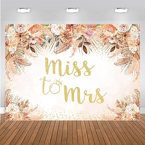 Mocsicka Fall Bridal Shower Backdrop Autumn Leaves Boho Wedding Miss to Mrs Party Decoration Pampas Grass Rust Terracotta Flower Bachelorette Party Banner Photo Props (Terracotta, 10x8ft(120''x96'')) - size: 10x8ft(120''x96'')