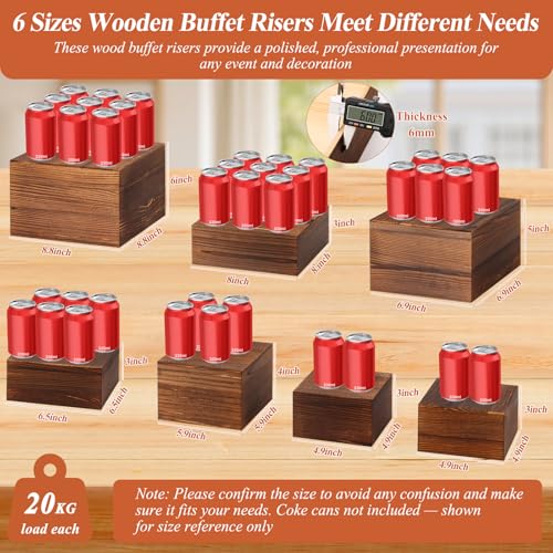 Qinzave 7 Pack Wooden Risers Display Stands with Acrylic Maker Pen and Mini Sign, Food Risers for Buffet Table Shelf Display Stand for Party Catering Dessert Cupcake Jewelry - size: 8.8" 8" 7" 6.5" 6" 5" 5"