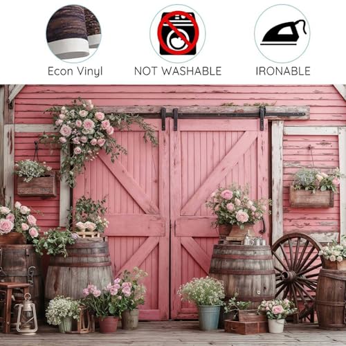 5x3ft Country Wedding Pink Photography Backdrop Rustic Wooden Barn Door Photography Backdrop Farmhouse Flower Western Girl Birthday Baby Shower Wedding Bridal Party Banner Photo Booth Props Background - color: Multi7, size: 5X3FT