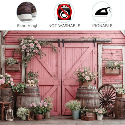 5x4ft Country Wedding Pink Photography Backdrop Rustic Wooden Barn Door Photography Backdrop Farmhouse Flower Western Girl Birthday Baby Shower Wedding Bridal Party Banner Photo Booth Props Background - color: Multi7, size: 5X4FT