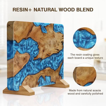 HOSHANHO Resin Magnetic Knife Block, Double Sided Magnetic Knife Holder and Kitchen Knife Organizer Storage, Thickened Acacia Wood Universal Knife Block for Chefs - size: 13*10*4.4 inch