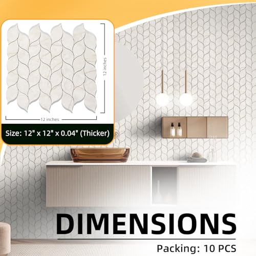 Tilingview 10-Sheet Peel and Stick Backsplash Tile for Kitchen, Self-Adhesive Mosaic Glossy Leaf Stick on Wall Tile with Gaps (Beige Yellow) - color: Leaf Gaps Beige Yellow