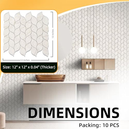 Tilingview 10-Sheet Peel and Stick Backsplash Tile for Kitchen, Self-Adhesive Mosaic Glossy Leaf Stick on Wall Tile with Gaps (Beige Yellow) - color: Leaf Gaps Beige Yellow