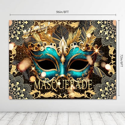 Masquerade Backdrop, Mardi Gras Luxury Glitter Gold Retro Backdrops for Ball Dance Mask Birthday Party Photography Decorations Supplies Favors Banner Photo Booth Props, 8 x 6 ft - size: 8x6ft