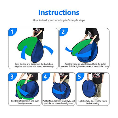 NEEWER Chromakey Backdrops, Double Sided Green Screen and Blue Screen, 2 in 1 Collapsible and Reversible Background for Photography, Gaming and Live Streaming, 5'×6.6'/1.5m×2m (Green/Blue) - color: Green/Blue