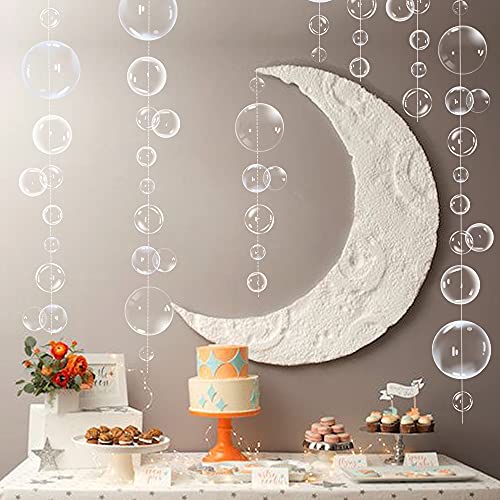Transparent Bubble Garlands Mermaid Party Decoration Colored Blue Flat Cutouts Hanging Streamer for Birthday Baptism Wedding Ocean Wall Decal Baby Shower Under Sea Festal Kid Room Photo Props (White) - color: White