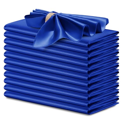 P Pothuiny 12 Pcs Silky Royal Blue Satin Napkins 17 x 17 Inches, Square Smooth Wedding Dinner Napkins Satin Cloth Napkins Table Napkins for Banquet Party Restaurant Decor, Thanksgiving, Christmas - color: Royal Blue