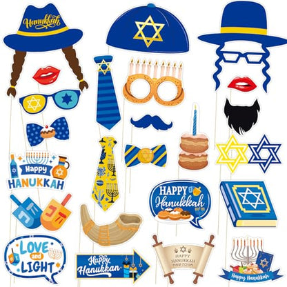 Hanukkah Photo Booth Props Party Supplies - Funny Jewish Chanukkah Party Favors Decorations - Jewish Holiday Cardstock Photo Props with Assembly Sticks - Set of 24 Counts