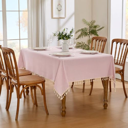 JIALE Valentines Textured Tablecloth, Heavy Duty Linen Style Farmhouse Table Cloth Rectangle Table, Wrinkle-Free Washable Waterproof Table Cover for Kitchen, Dining, Parties, 55"x106", Pink - color: Pink, size: 106" x 55" (Rectangular)