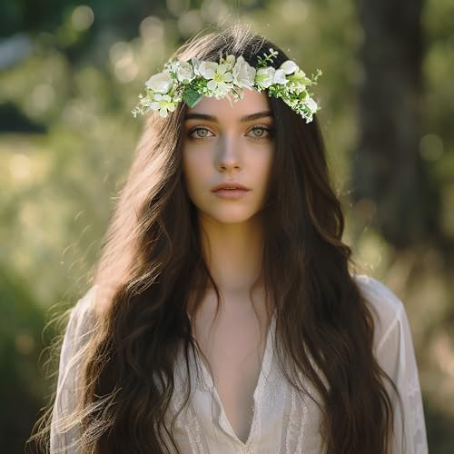 Bridal Flower Crown Flower Garland Headband Floral Halo Floral Crown Wedding Party Cosplay Halloween Costume - color: white