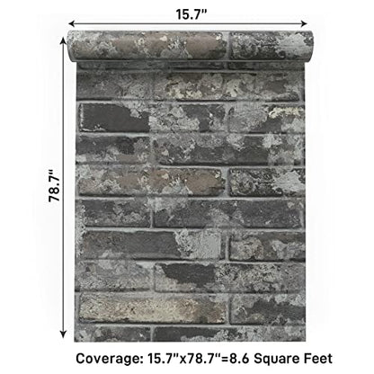 VaryPaper 15.7''x78.7'' Grey Brick Wallpaper Peel and Stick 3D Faux Brick Wall Paper Roll Waterproof Self Adhesive Removable Brick Contact Paper for Walls Bedroom Bathroom Kitchen Backsplash Fireplace - color: Grey Brick, size: 15.7" x 78.7"