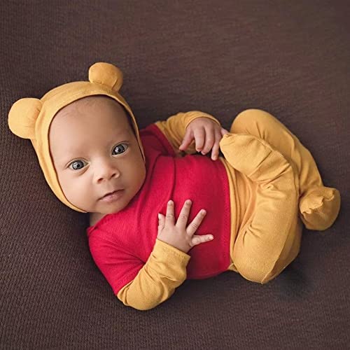 Newborn Photography Baby Photo Shoot Props Bear Boys Girls Cap hat and Footie Romper Suit Outfit Set - color: Color-1