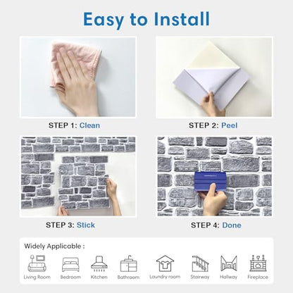 COMSTICKC 3D Faux Stone Wall Panel,Peel and Stick Tiles,10 Pcs of 12"X12",Self-Adhesive PVC Lock Stone Adhesive Black Rock Paneling Backsplash,Paintable Decorative Tile - color: Gray-3