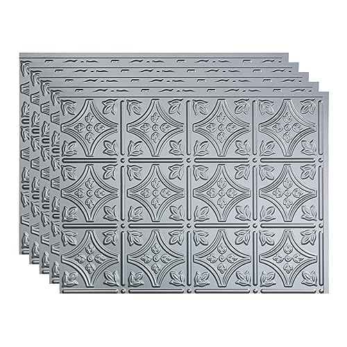 FASÄDE Traditional Style/Pattern 1 Decorative Vinyl 18in x 24in Backsplash Panel in Argent Silver (5 Pack) - color: Argent Silver, size: 5 Pack