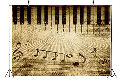 BELECO 12x10ft Fabric Retro Music Piano Backdrop Grunge Piano Keyboard Music Symbol Music Notation Old Music Sheet Photography Background Music Theme Party Decorations Photo Booth Studio Props
