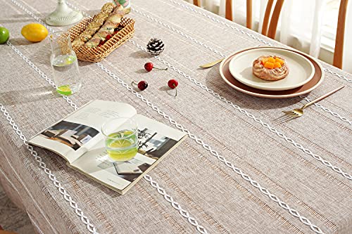 Chassic 60 x 104 inches Farmhouse Style Linen tablecloths, Wrinkle Resistant Washable Dining Room Table Cloths for 6 Foot Rectangle Tables - Hemstitch Light Coffee - color: Hemstitch Light Coffee, size: 104" x 60" (Rectangular)