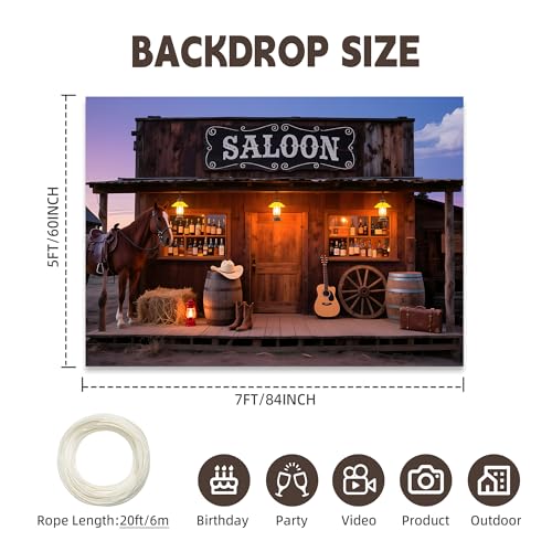 Western Cowboy Bar Backdrop 7X5FT, Wild West Vintage Bar Photography Background, Rustic Saloon Party Banner Decor Props Decoration - color: Wild West Bar, size: 7×5ft