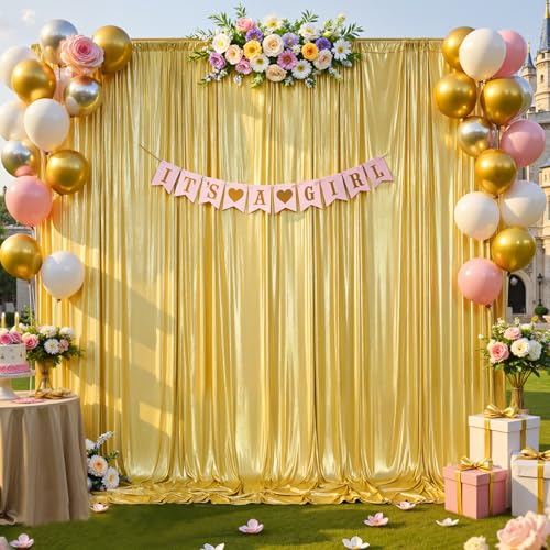 10x10ft Gold Backdrop Curtains Wedding Party Glitter Sequin Curtain Backdrop Fabric Shimmer Drapes Backdrop Bridal Baby Shower Birthday Christmas Photoshoot Background Photography 5x10FT，2 Panels - color: Gold, size: 10ft X 10ft(2 Panels 5ft X 10ft)