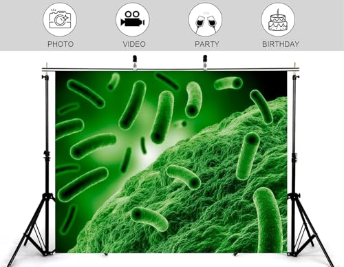 9x9ft Green Bacteria Cells Backdrop Microbial Science Photography Background for Biology Lab Health Seminar Decorations Tapestry Banner Photo Booth Props - size: 9x9ft