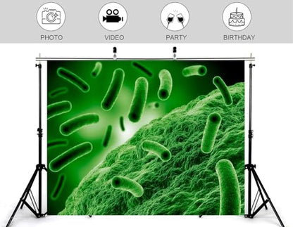 5x3ft Green Bacteria Cells Backdrop Microbial Science Photography Background for Biology Lab Health Seminar Decorations Tapestry Banner Photo Booth Props - size: 5x3ft