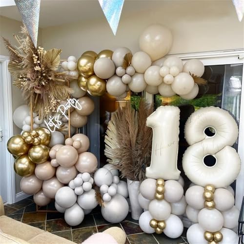 40 Inch Cream Foil Balloon Number 8, Giant Self Inflating Beige Number Balloons 0-9 for Men Women, White Sand 8 Helium Balloons Set for Girls Boys 8th Birthday Anniversary Party Decorations Supplies - color: Cream, size: Number 8