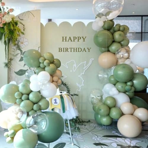 MEBAY Green White Sand Balloon Arch Kit, 141Pcs Avocado Green Sand White Boho Sandy Brown and White Balloons for Baby Shower Bridal Shower Birthday Party - color: 141-sand White