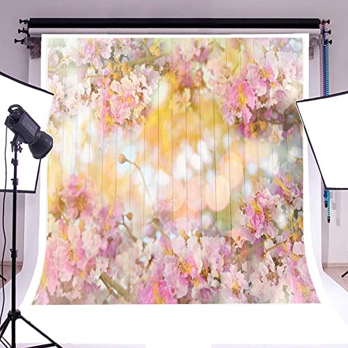 AOFOTO 10x10ft Pink Floral Wood Backdrops Spring Blossom Flowers Wooden Wall Valentines Day Decoration Wallpaper Photography Background Newborn Kids Baby Portrait Photoshoot Photo Studio Props Vinyl - size: 10x10ft