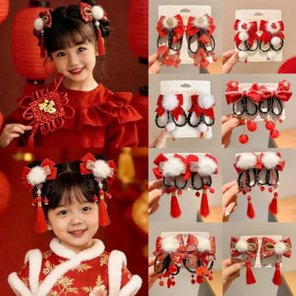 New Year Hair Clips Headdress Costume Photo Props Red Chinoiserie Hair Barrettes Chinese Hairpins for Party Spring Festival - color: style7, size: 1 Count (Pack of 1)
