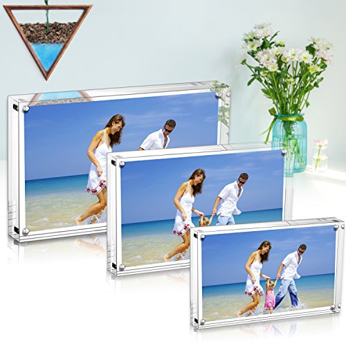 AMEITECH 5x7 Acrylic Photo Frame 2 Pack, Clear Magnetic Picture Frames, 10 + 10MM Thickness Stand in Desk or Table - size: 5 X 7 Inch