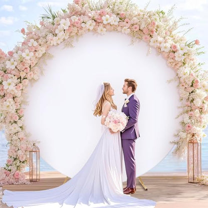 6.5 FT White Round Backdrop Cover, Double-Sided Circle Fabric Photo Background with Zipper for Photography Party Birthday Wedding Baby Shower Home Decorations (Elastic) - size: 6.5 FT