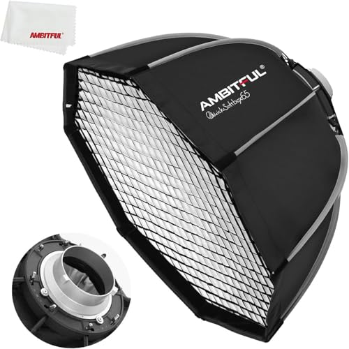 AMBITFUL 65 cm/25.6 inch Bowens Mount Octagon Umbrella Softbox Quick Installation Softbox + Honeycomb Grid for Studio Strobe Outdoor Photography - size: 65cm/25.6inch QS65