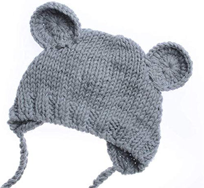Newborn Baby Photo Shoot Props Boys Girls Crochet Knitted Hat Bear Hat Beanie with Bear Dolls Photography Props - color: Gray