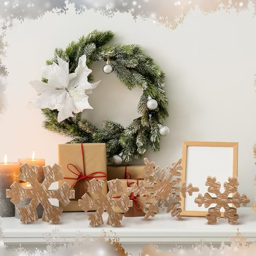Huwena 6 Pcs Winter Tiered Tray Decor Snowflake Table Signs Hello Winter Wood Blocks Farmhouse Let It Snow Wood Decor for Table Shelf (Rustic Style) - style: Rustic Style
