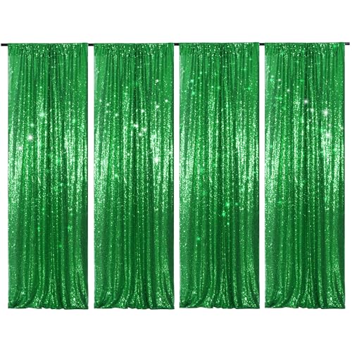 PartyDelight Green 2FT X 8FT Sparkly Sequin Backdrop Curtains 4 Panels for Wedding, Party, Room Decorations - color: Green, size: 24"W x 96"L (Pack of 4)