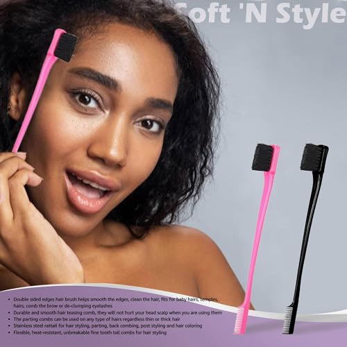 Soft 'N Style Double Sided Edge Control Hair Brush Comb Combo Pack 4 Pieces Pink and Black - color: 4pack