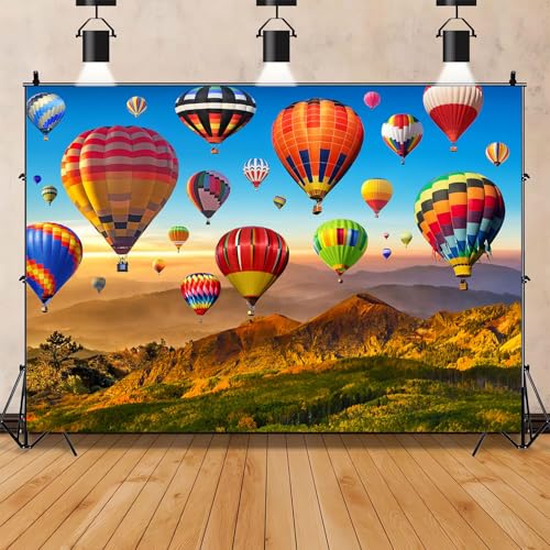 Hot Air Balloon Backdrop Bridal Wedding Rainbow Sky Colorful Mountain Photography Background Baby Shower Children's Adult Birthday Party Decoration Supplie Portrait Photo Studio Props 7x5ft - size: 7x5ft