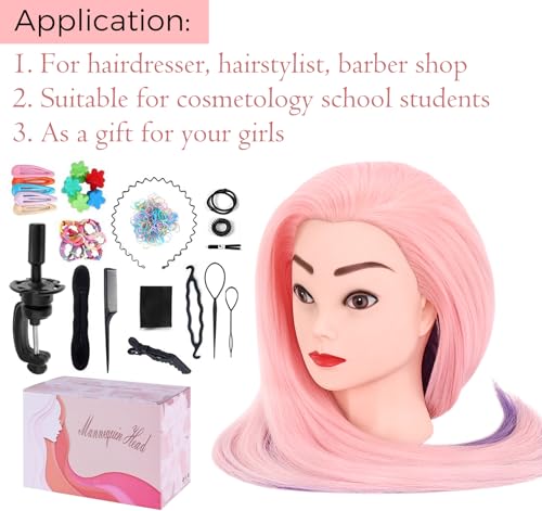 Mannequin Head with Hair, Beauty star 29" Cosmetology Doll Dressing Head for Hair Styling, Manikin Head to Hairstylist Practice on, Hairdressing Training Braiding Heads with Clamp Stand - color: Pink