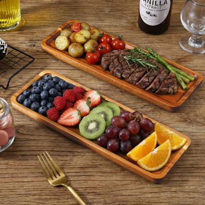 2 Pack Rectangular Wooden Platters, 11.4 x 4.1 Inch Acacia Wood Serving Tray, Long Rectangle Wood Platter Board for Cheese, Snack, Dessert, Food Display Home Decor