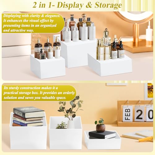 9 PCS White Buffet Risers and Stands | Food Display Risers for Buffet Table | Acrylic Stands with Signs and Markers | Cube Boxes for party, birthday, wedding, Catering, Collection | Size 10’’-9’’-8’’-7’’-6’’-5’’