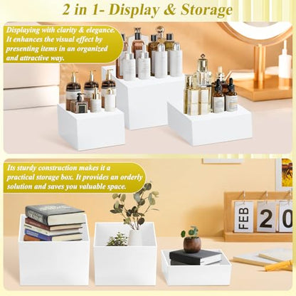 9 PCS White Buffet Risers and Stands | Food Display Risers for Buffet Table | Acrylic Stands with Signs and Markers | Cube Boxes for party, birthday, wedding, Catering, Collection | Size 10’’-9’’-8’’-7’’-6’’-5’’