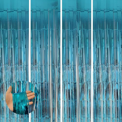 Valentines Day 4 Pack 3.3 * 8.3 ft Foil Curtain Metallic Tinsel Fringe Curtains Photo Booth Props Backdrop for Birthday Wedding Engagement Baby Shower Christmas Holiday Celebration Partyl,Light Blue - color: Light Blue, size: 4 Pack